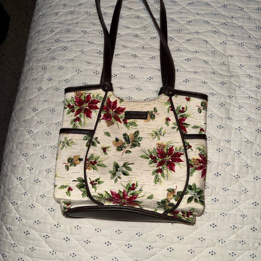 Longaberger HolidayPurse Shoulder Bag Pockets Galore Faux Leather Double Handles